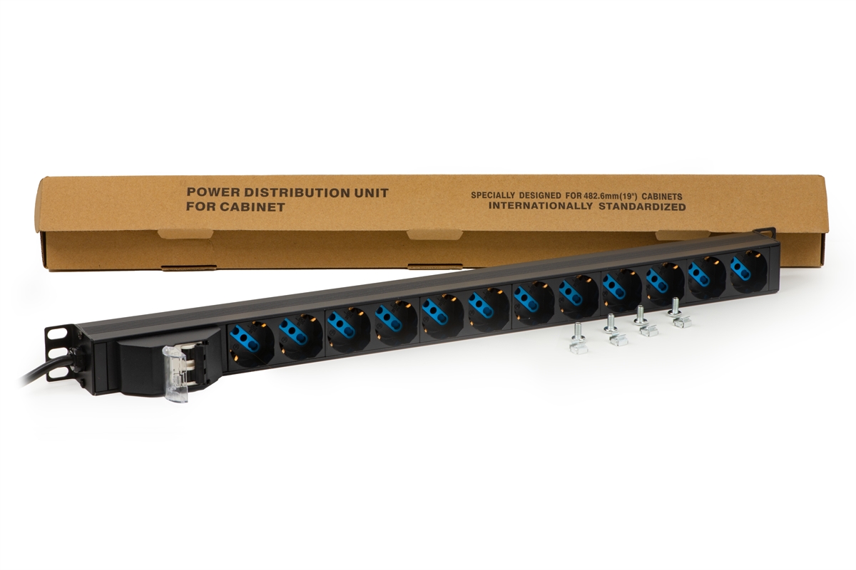 MK10057 - MULTIPRESA VERTICALE A 12 PORTE PER ARMADI RACK CON INTERRUTTORE MAGNETOTERMICO