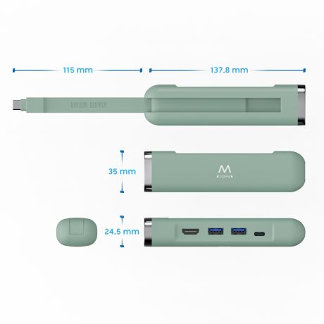 Hub USB-C USB 3.2 Gen 1 su dock multiporta 5 in 1, HDMI 4K, PD 100 W, USB-C, 2xUSB-A, Gigabit LAN EW1148