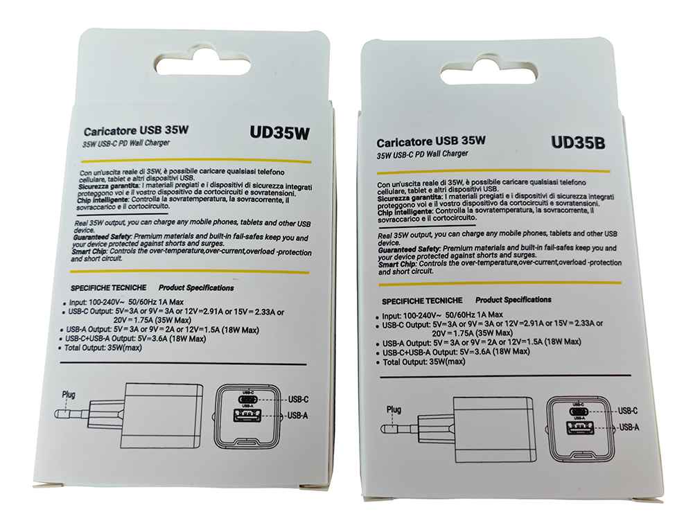 Caricabatterie USB GAN 35W PD 1 USB-C + 1 USB-A Nero