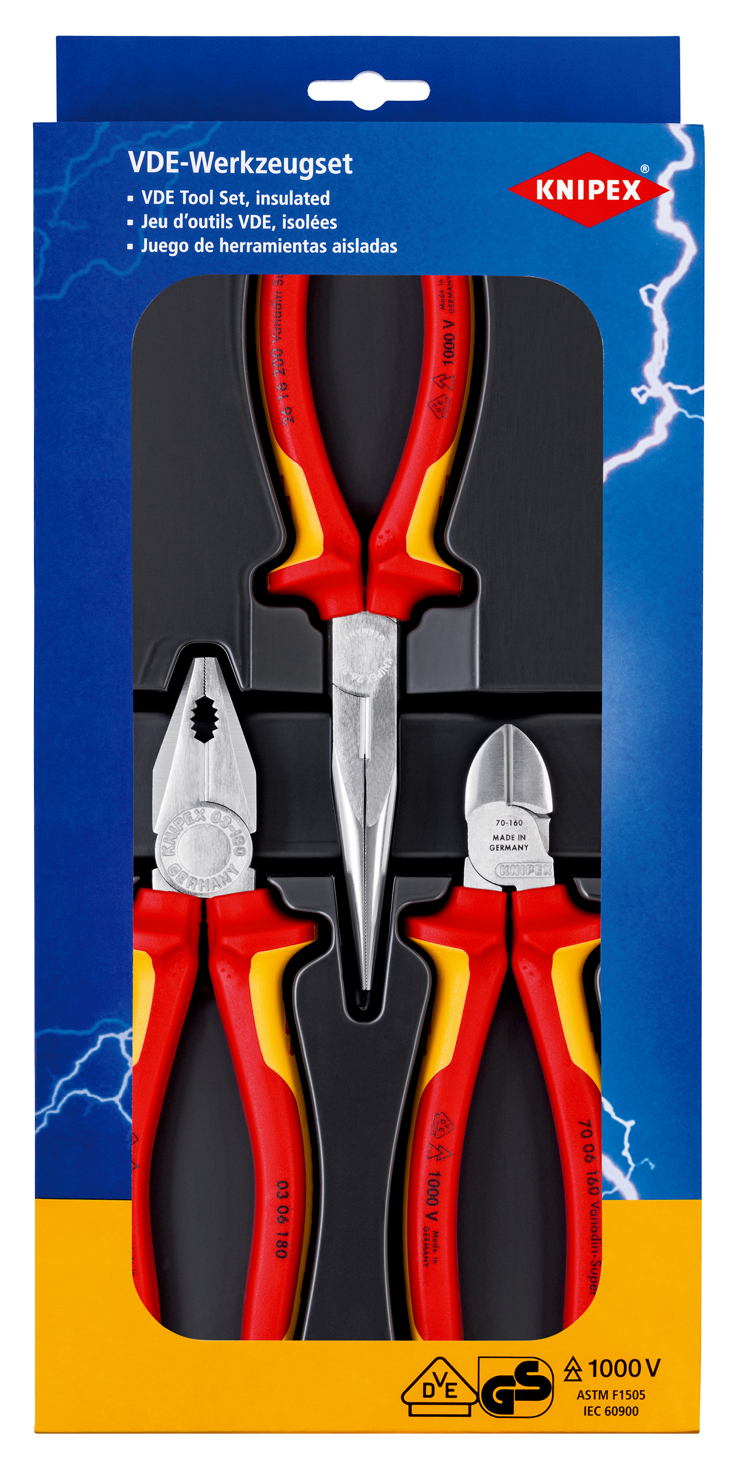 Set 3 pinze VDE Knipex, isolamento a 1000V