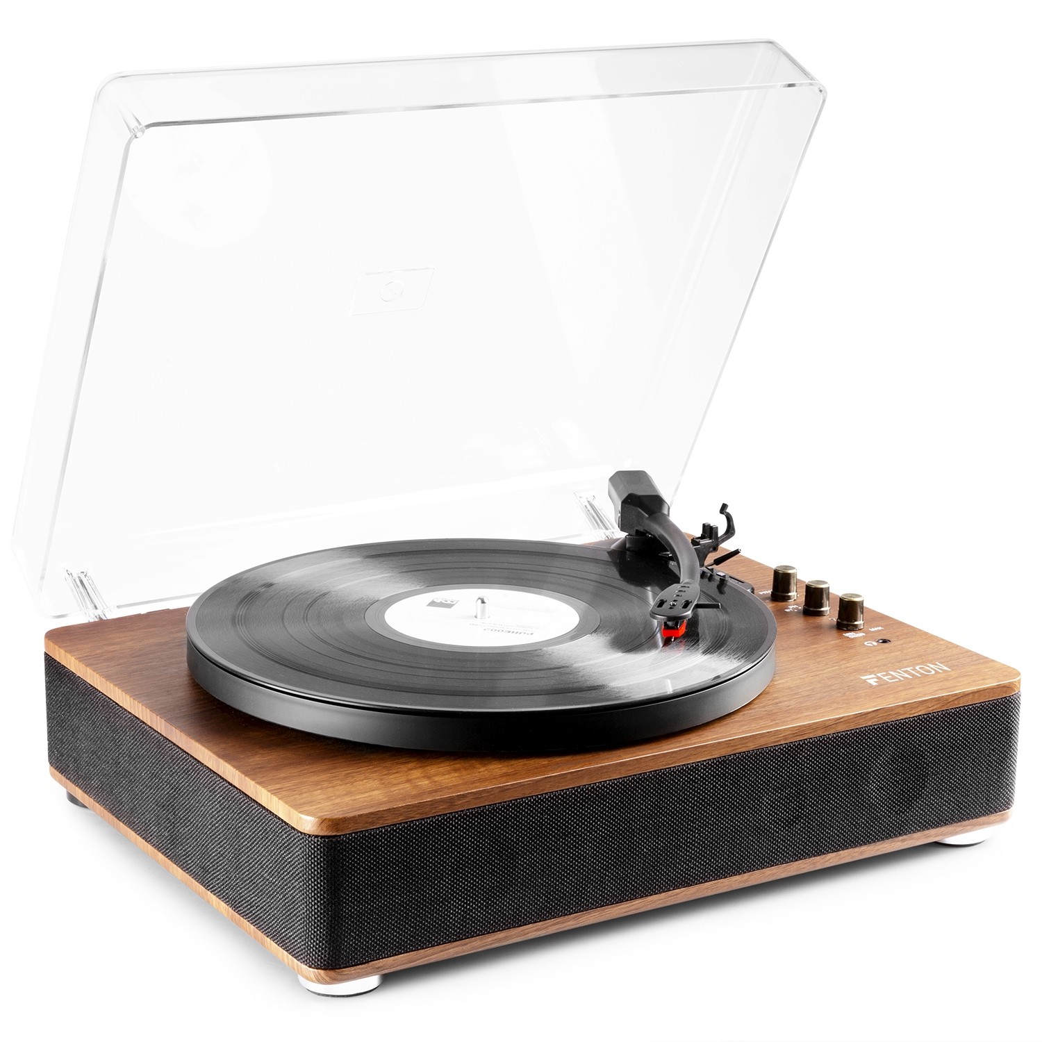 Giradischi HI-FI HQ, Amplificato con altoparlanti integrati e ricevitore Bluetoothcon, finitura in legno di noce RP162