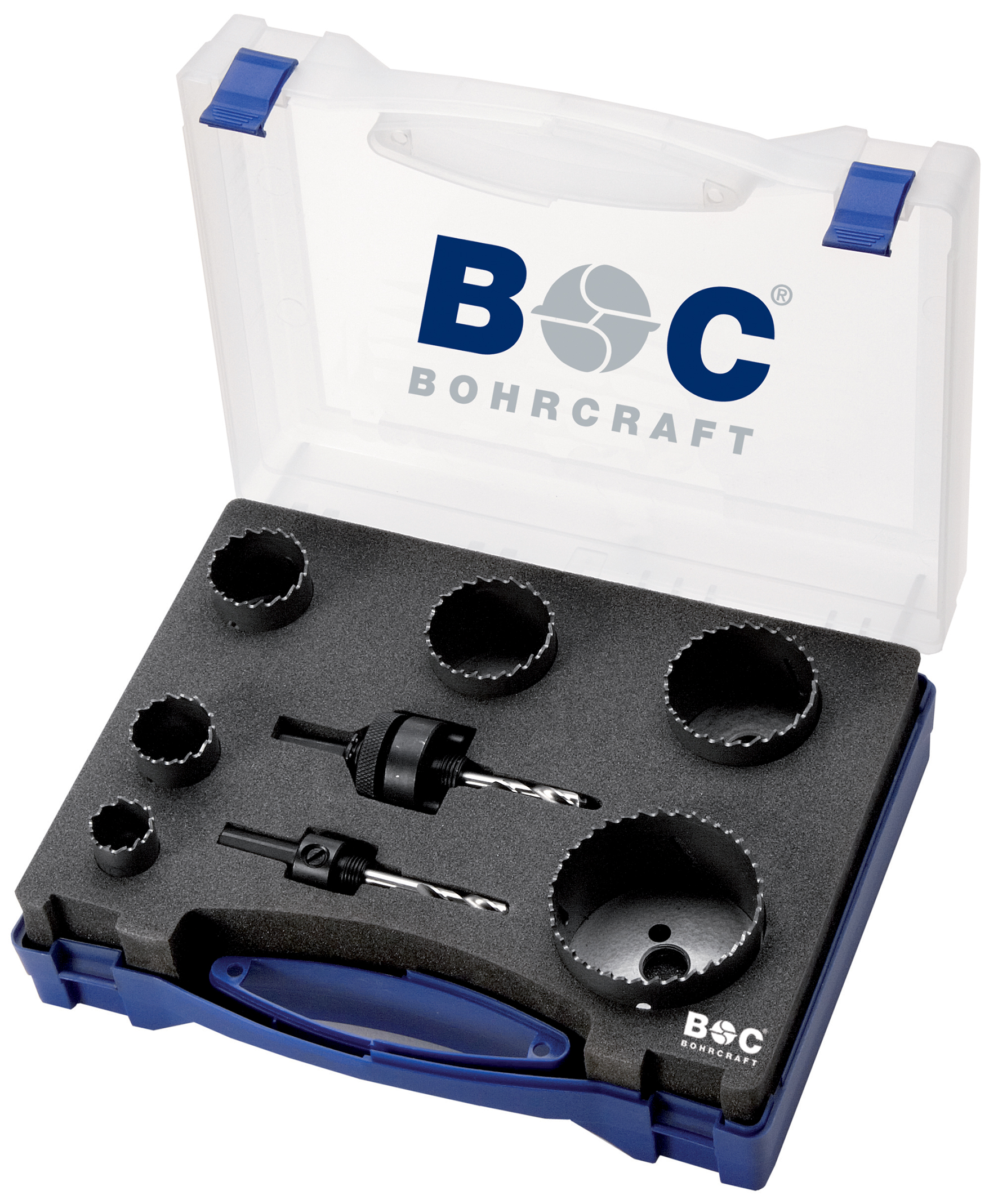 BOHRCRAFT 19001430006 Assortimento 6 seghe a tazza bimetalliche 22-68 mm + 2 attacchi per frese 14-30 + 32-210 mm, 8 pz