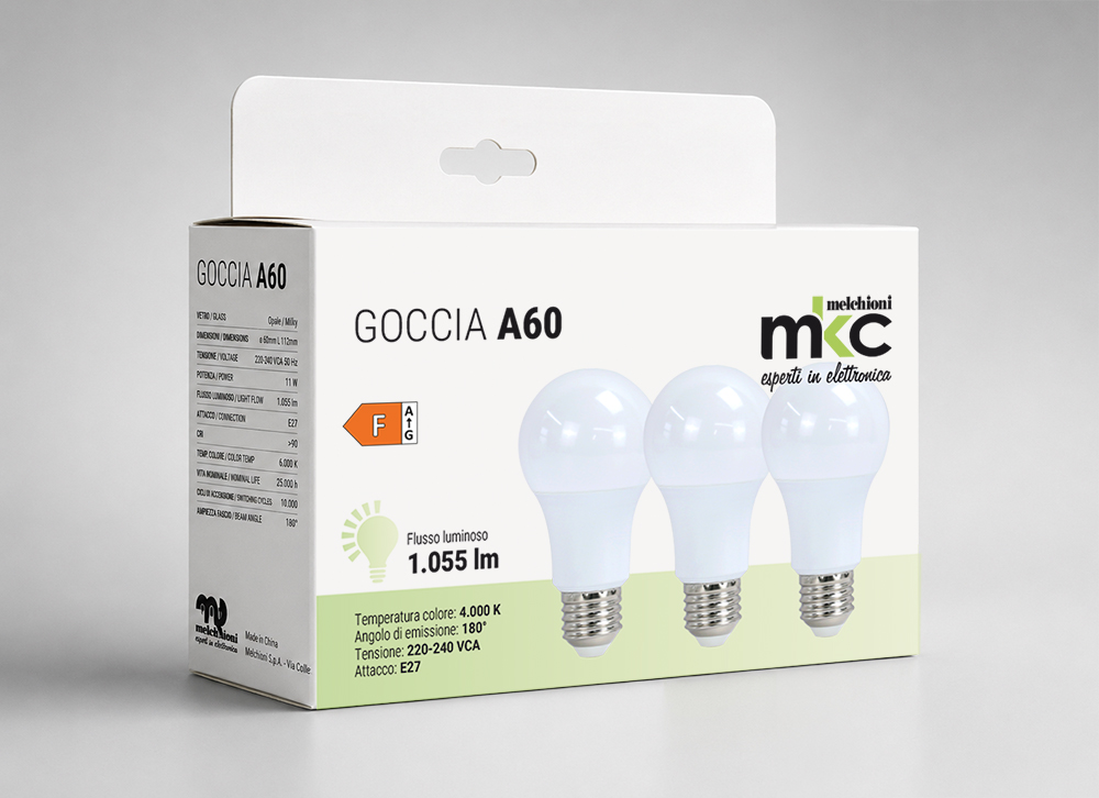 TRIPACK GOCCIA A60 11W 1055LM E27 6000k