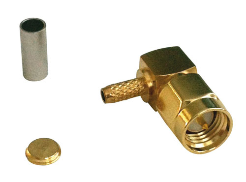 Spina sma dorata 90 a crimpare x rg-58 e rg-174 SMA301