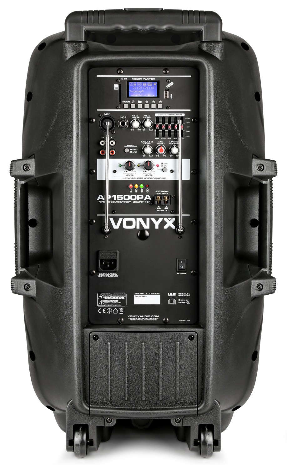 VONYX 550923426 Sistema portatile 15" da 800W  con 2 radiomic. UHF mod. AP1500PA
