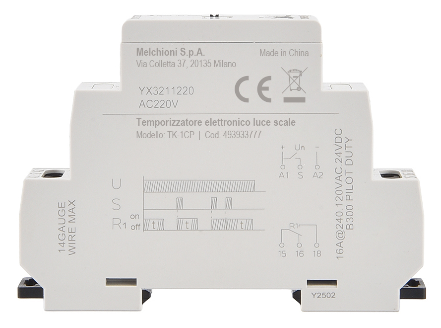 TK-1CP - Temporizzatore elettronico luce scale Guida DIN 1 modulo, con contatto pulito
