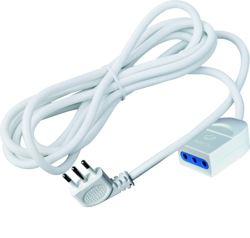 MK1120-3m - Prolunga elettrica bianca spina salvaspazio 90° 10A presa 10A 3mt