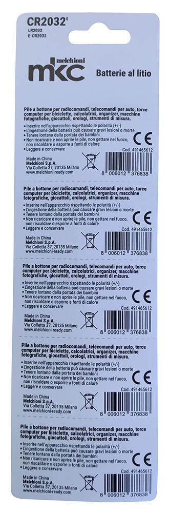BATTERIA CR2032 LITIO 3V MKC BLISTER 5PZ