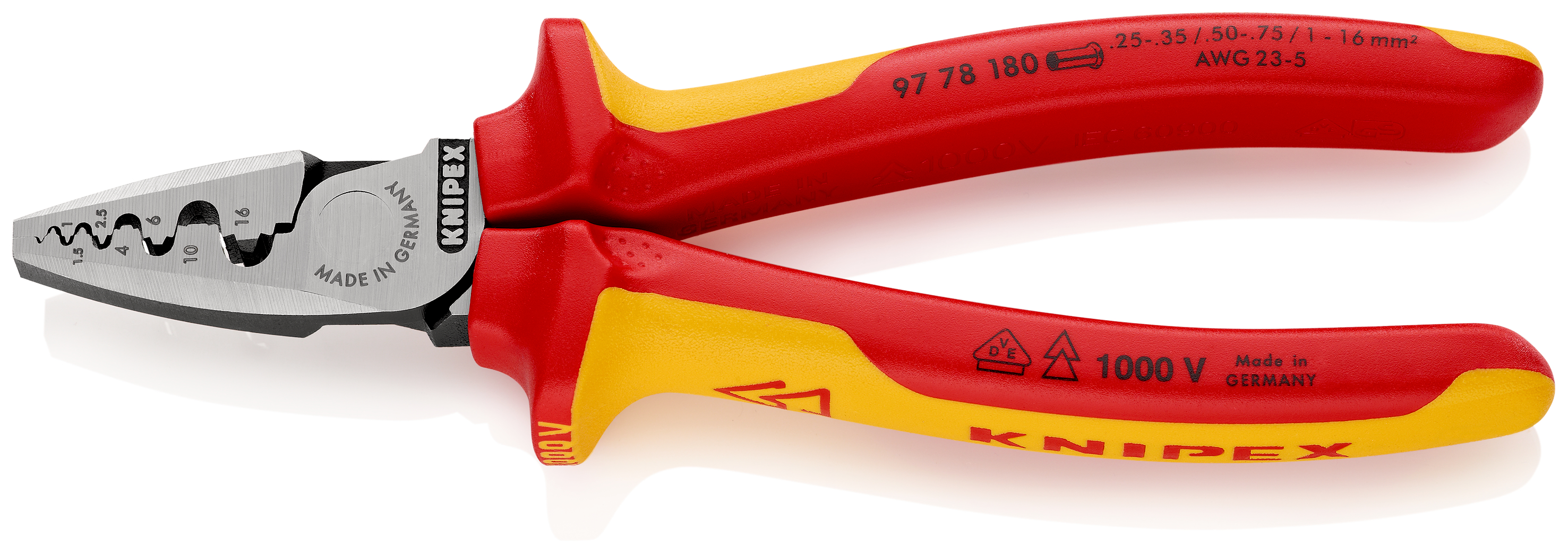Pinza per serrare terminali a bussola 97 78 180 SB, isolamento a 1000V