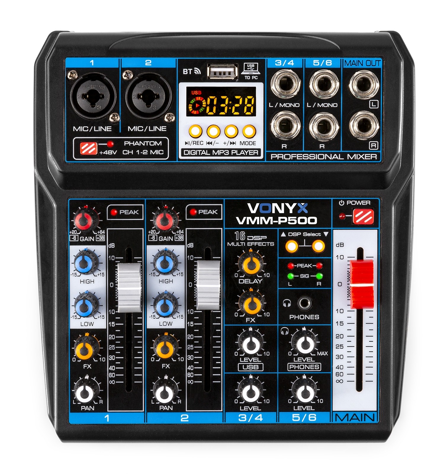Mixer Audio a 4 canali con DSP / USB MP3 / Bluetooth, Mod. VMM-P500