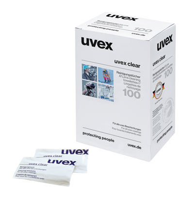 Scatola con 100 salviette Uvex PPE per pulizia lenti