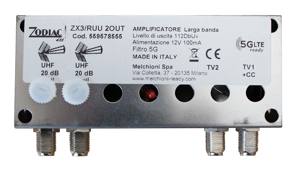 ZX3/RUU 2OUT - Amplificatore DVB-T2 5G Free da palo con 2 ingressi e 2 uscite in banda UHF