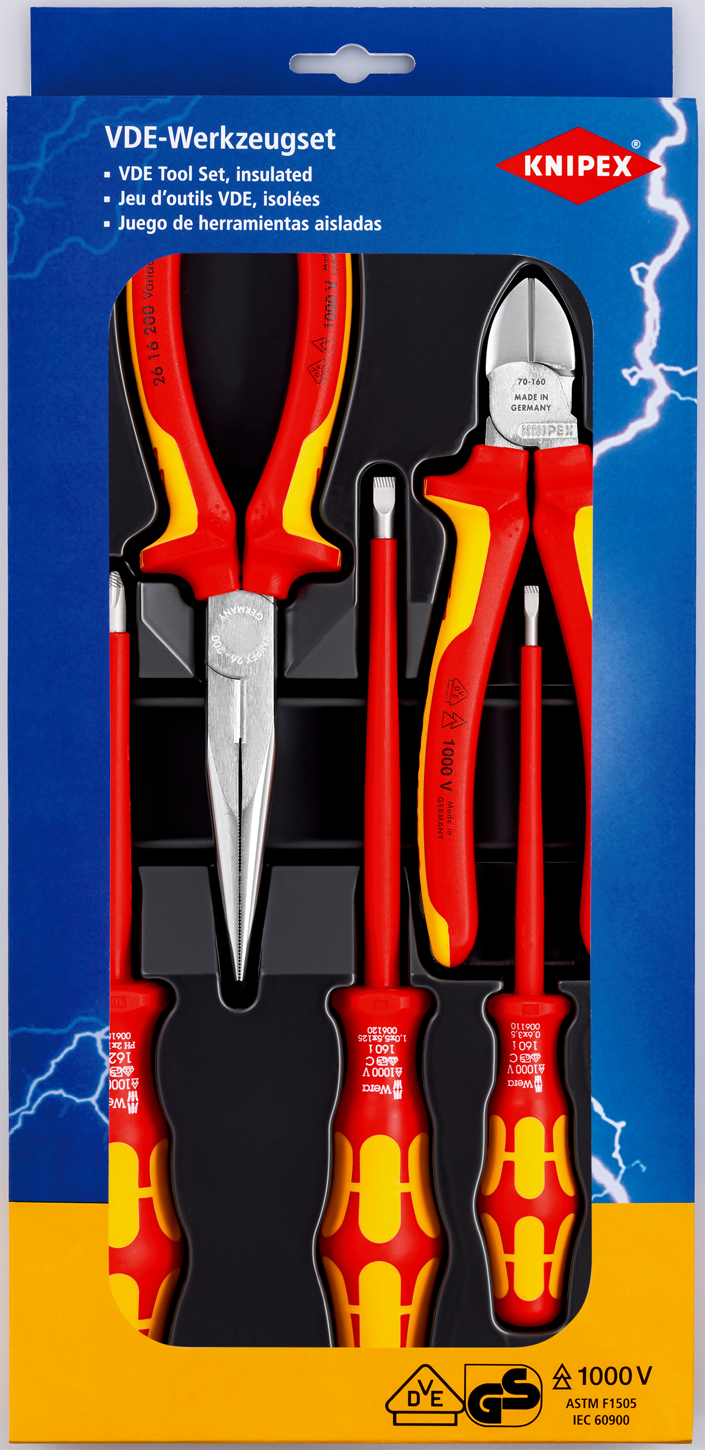 Set 5 pezzi VDE Knipex, con pinze e cacciaviti, isolamento a 1000V