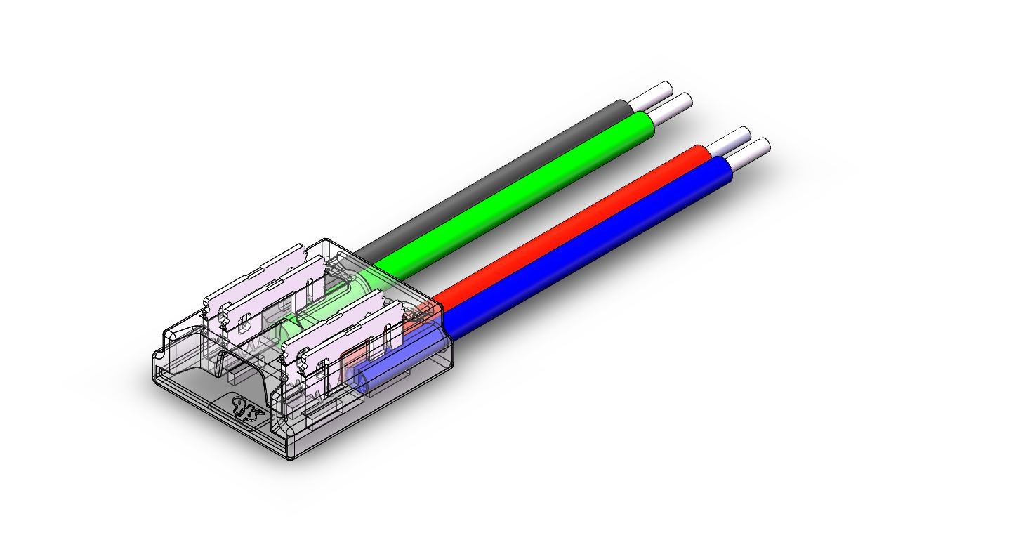 Connettore strip - cavo, 10mm RGB, 4 pin IP20 (cavo 15mm incluso)
