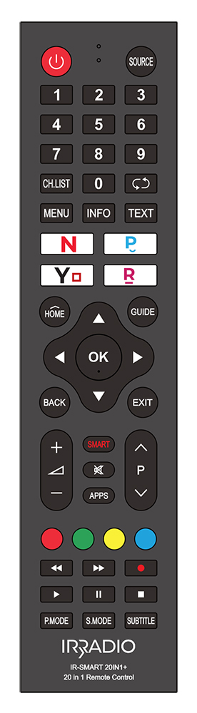 Telecomando dedicato 20 in 1, pronto all'uso, non necesita del telecomando originale per la programmazione. Gestisce fino a 20 marche di TV LCD/LED, Mod. IR-SMART 20IN1+