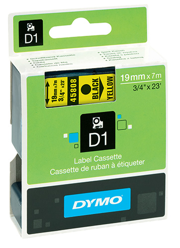Nastro di scrittura D1 - 19 mm x 7 m Nero/Giallo