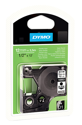 Nastro D1 in nylon, permanente - 12 mm x 3,5 m Nero/Bianco