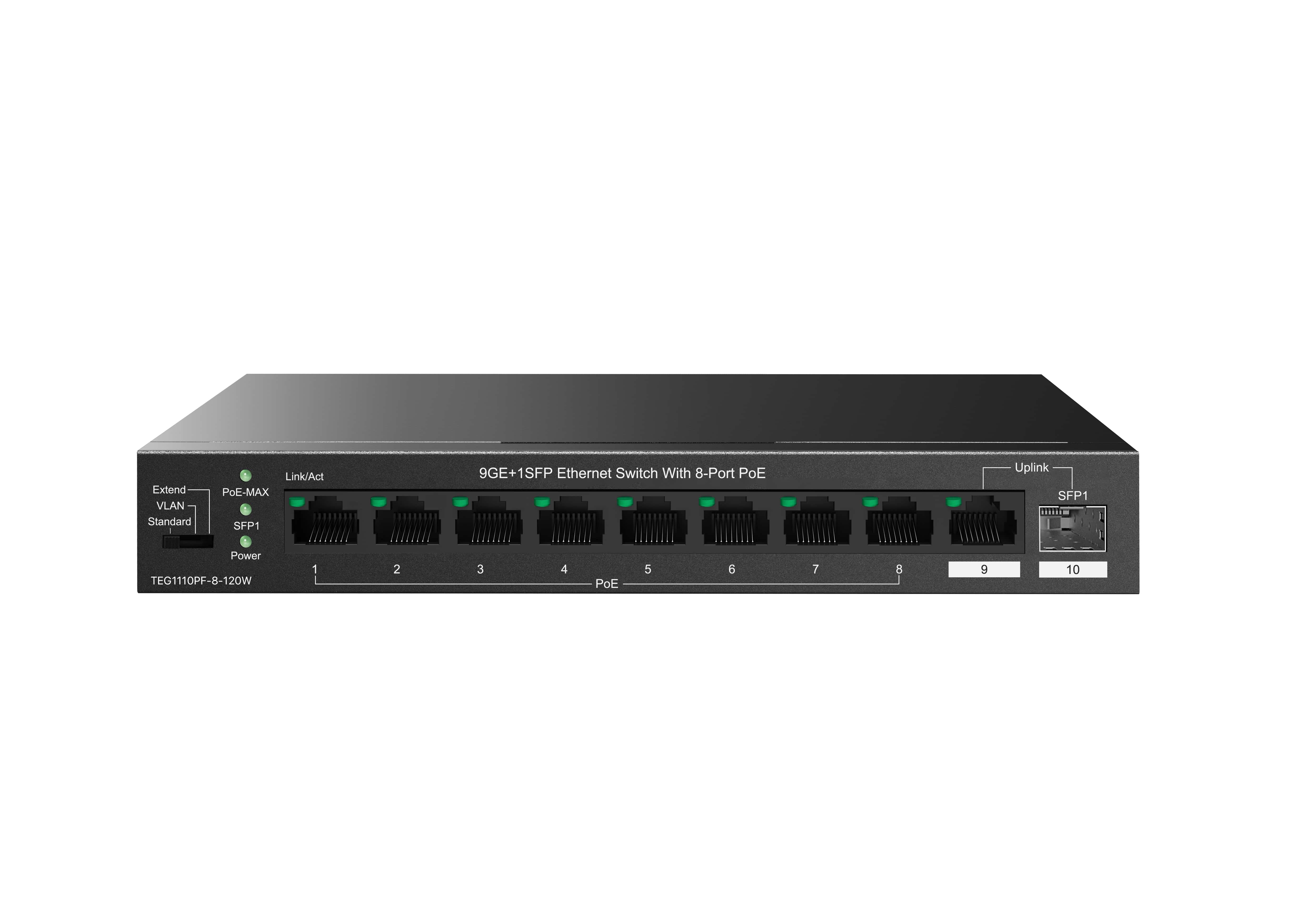 TEG1110PF-8-120W - Switch Gigabit PoE - 10 porte (8*GE PoE + 1*GE + 1*SFP )