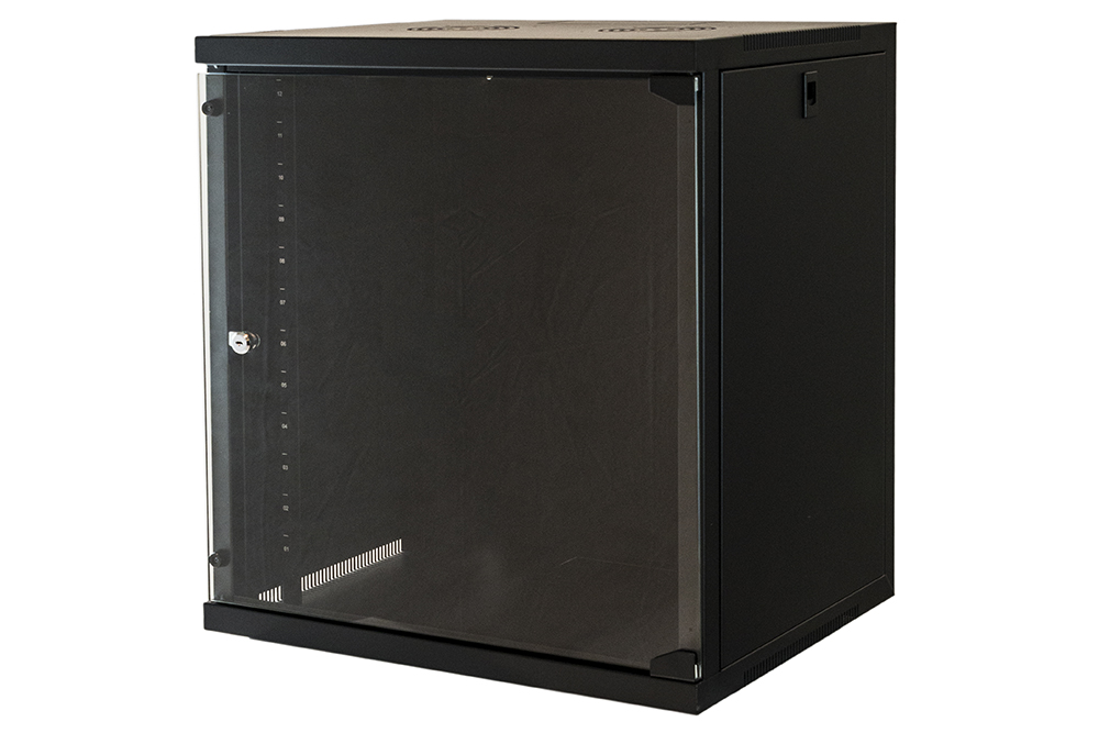 MK1912UN - ARMADIO RACK 19 12 UNITA' DA MURO PER RETI COLORE NERO PORTA VETRO