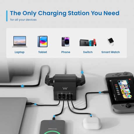 Stazione di ricarica USB GaN da 65 W con extender a 2 prese EW3992