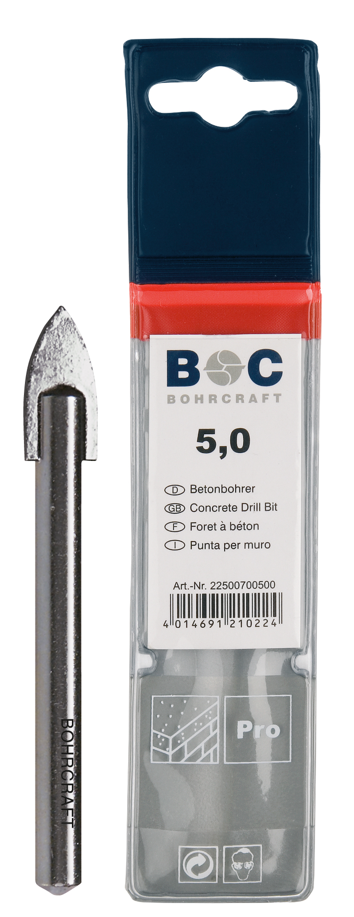 BOHRCRAFT 27000700500 Punta per vetro in MD ø 5,0 mm, conf. 1 pz