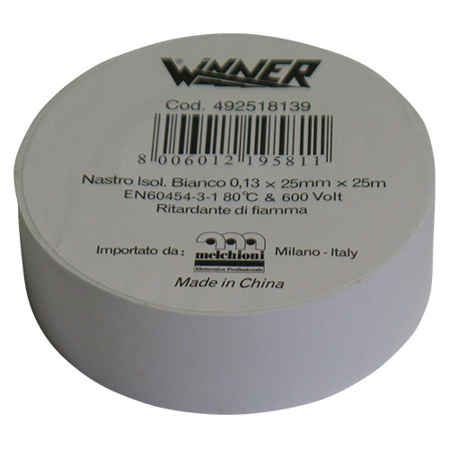 Nastro isolante bianco 0,13mmx25mmx25mt autoestinguente MKC