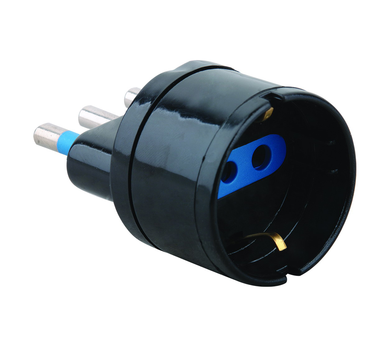 Adattatore di rete nero spina 2p+t 10a-presa schuko MKC