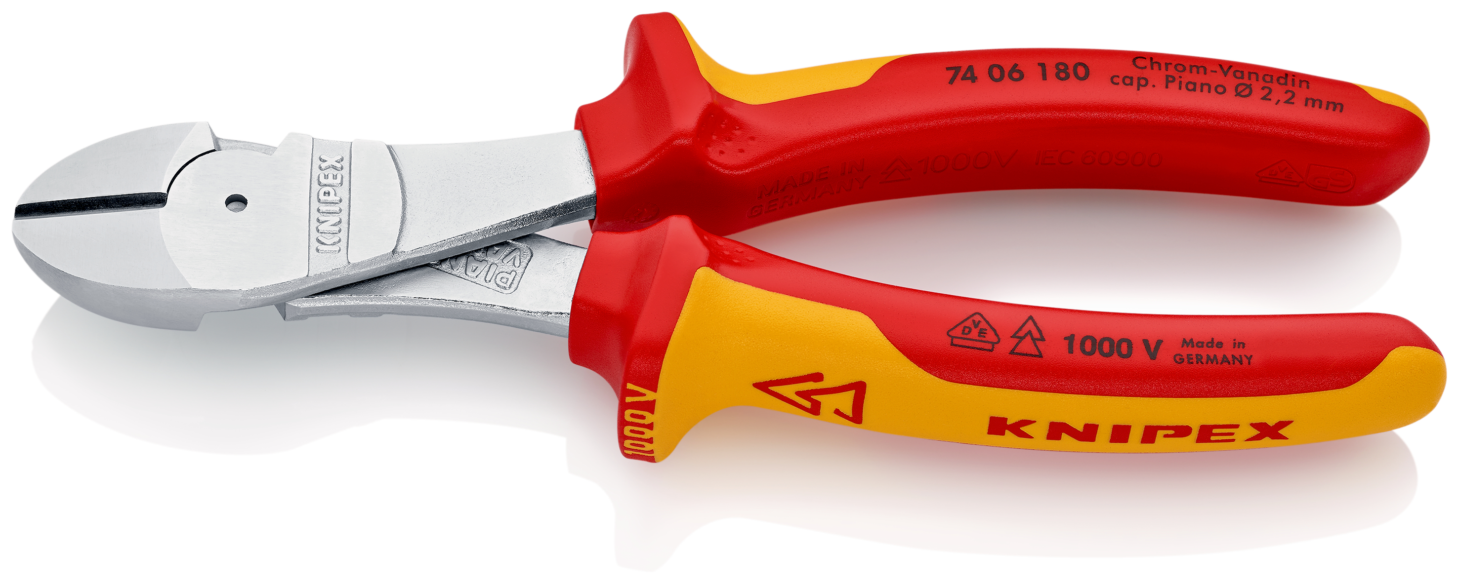 Tronchese VDE Knipex a taglio diagonale, leva elevata, 180mm, isolamento a 1000V