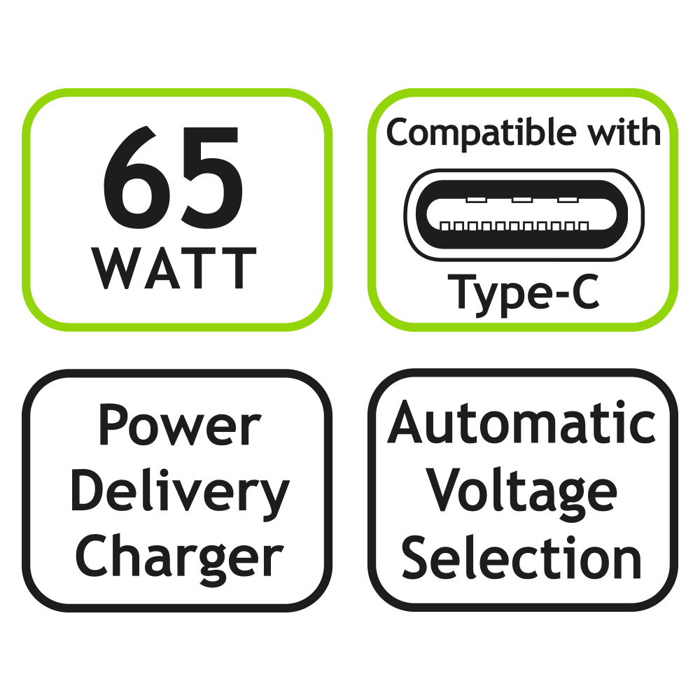 POWER CHARGER USB-C 65W BLACK COLOR