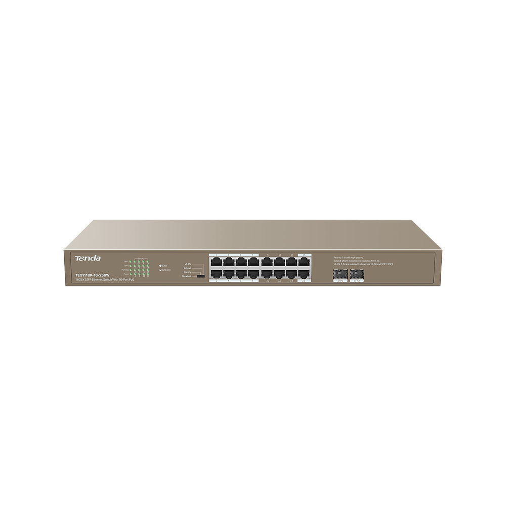 TEG1118P-16-250W - Switch 16GE+2SFP Ethernet Switch con 16-Porte PoE