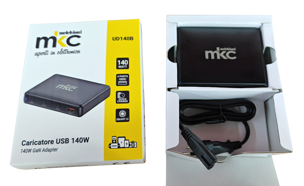Caricabatterie USB GAN 140W PD 3 USB-C + 1 USB-A Nero
