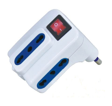 Adattatore di rete bianco spina 16A, 3 prese bipasso 10/16A, interruttore MKC