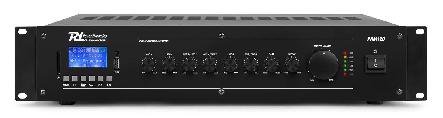 Amplificatore 120W  mono zona da 100V 8Ohm con BT, SD, USB mod. PRM120