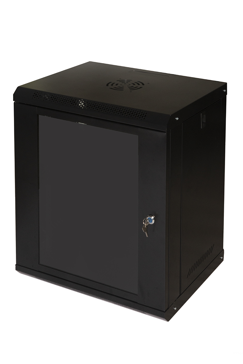MK1912UNL - ARMADIO RACK 19 12U SERIE LIGHT COLORE NERO CON PORTA VETRO RIPIANO INCLUSO