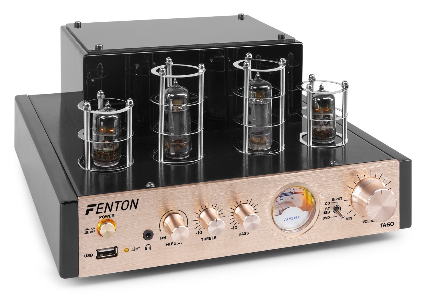 Amplificatore stereo ibrido valvolare con Bluetooth, USB/SD mp3, 2x 25W TA60