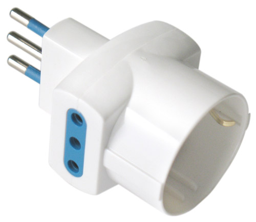 Adattatore di rete bianco spina 2p+t 10a-n1presa schuko + n2 prese 10a MKC