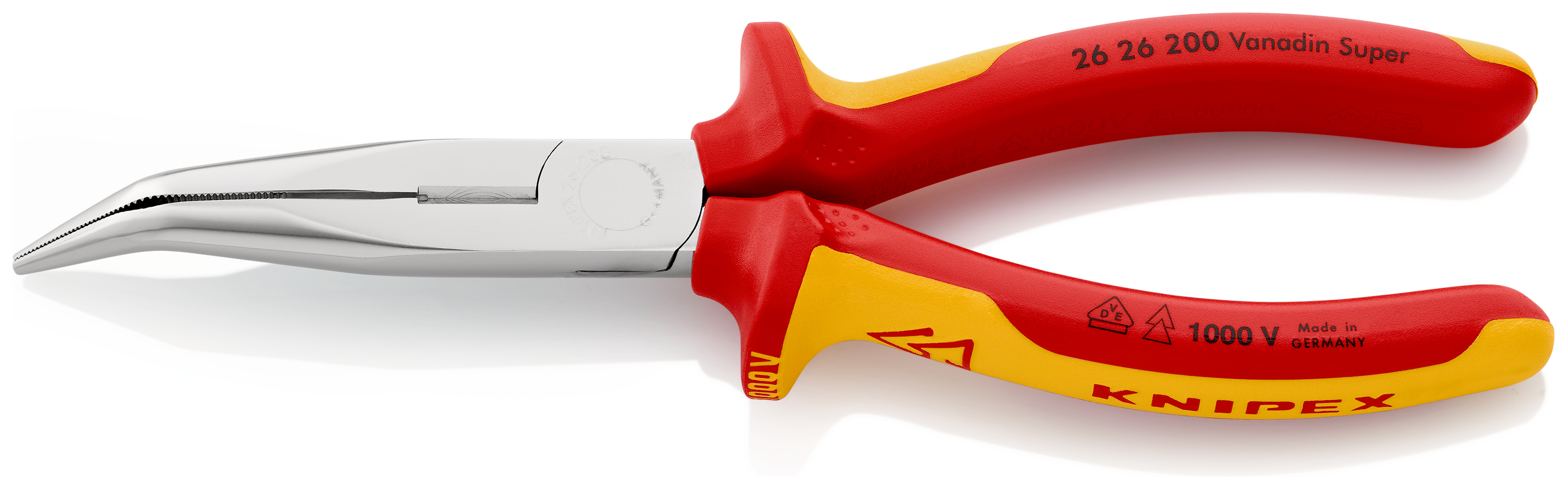 Pinza VDE Knipex a becchi curvi e tagliafili laterale, 200mm, isolamento a 1000V