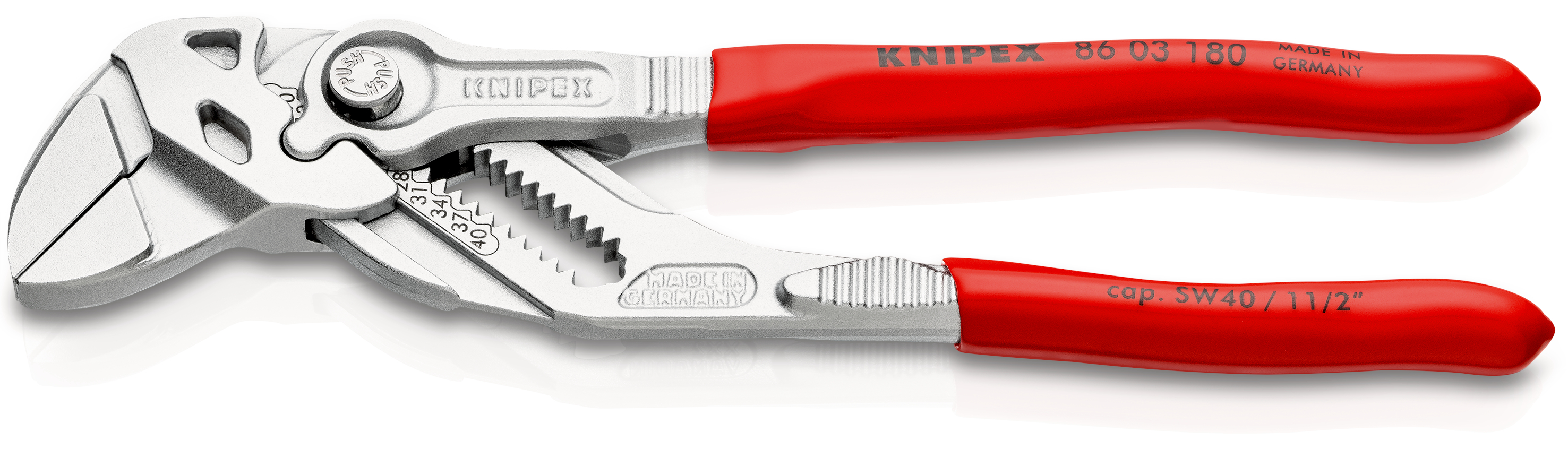 Pappagallo giratubi Knipex 180mm, scorrimento a pulsante