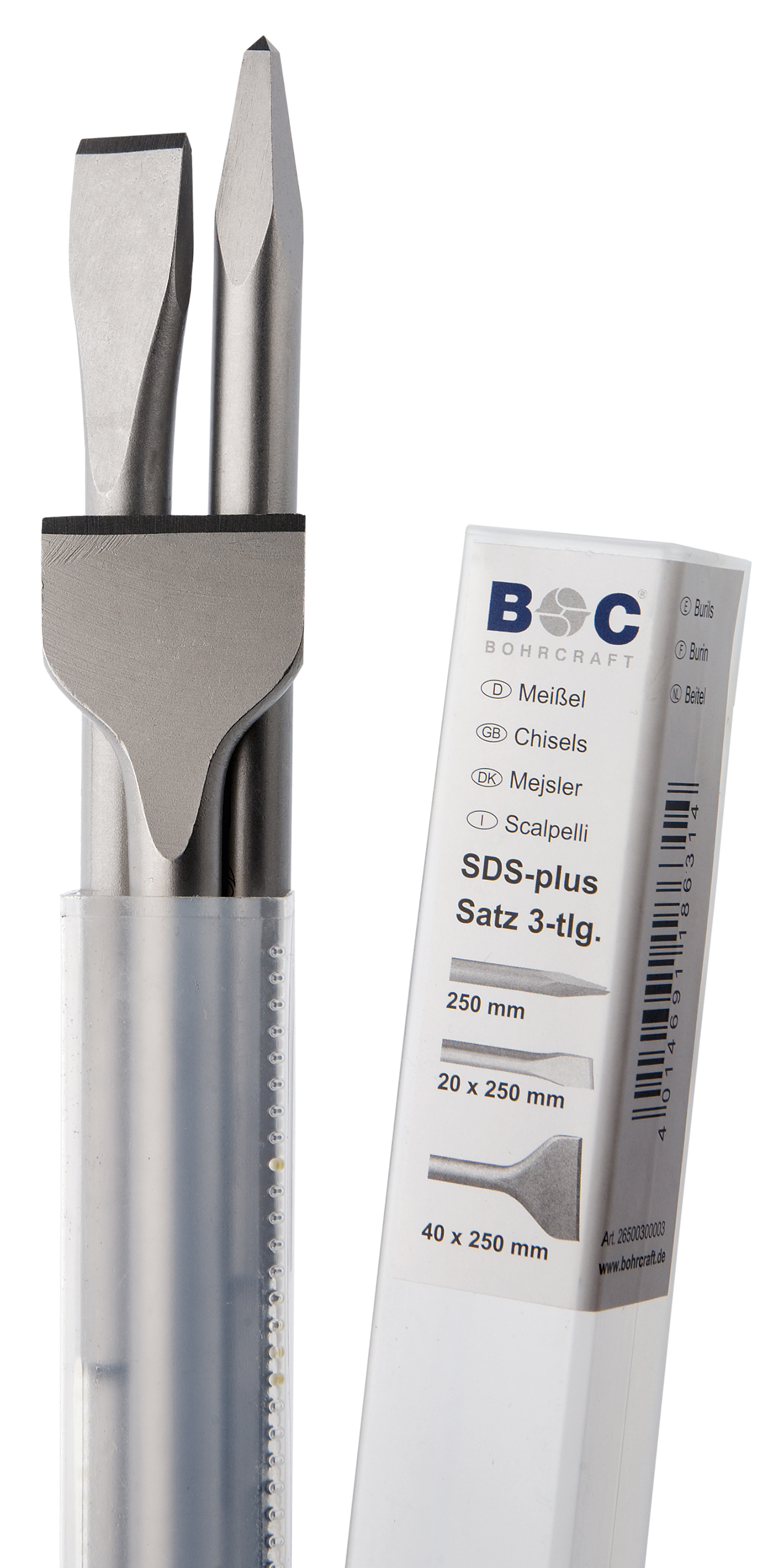BOHRCRAFT 26500300003 Assortimento 3 scalpelli SDS-PLUS: a punta+piatto 20 mm+largo 40 mm