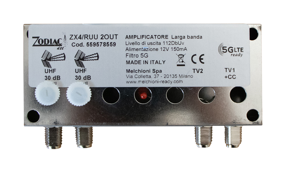 ZX4/RUU 2OUT - Amplificatore DVB-T2 5G Free da palo con 2 ingressi e 2 uscite in banda UHF