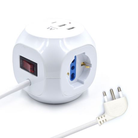 Multipresa Cube, 3 prese versione italiana da 16A, 1x USB-C PD, 2x USB-A max 20W, interruttore ON/OFF, cavo 1,5m EW3860