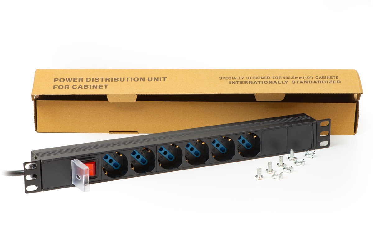 MK10060 - MULTIPRESA DA RACK 19" 6 PRESE UNIVERSALI INTERRUTTORE SPINA ITALIANA 16A NERO