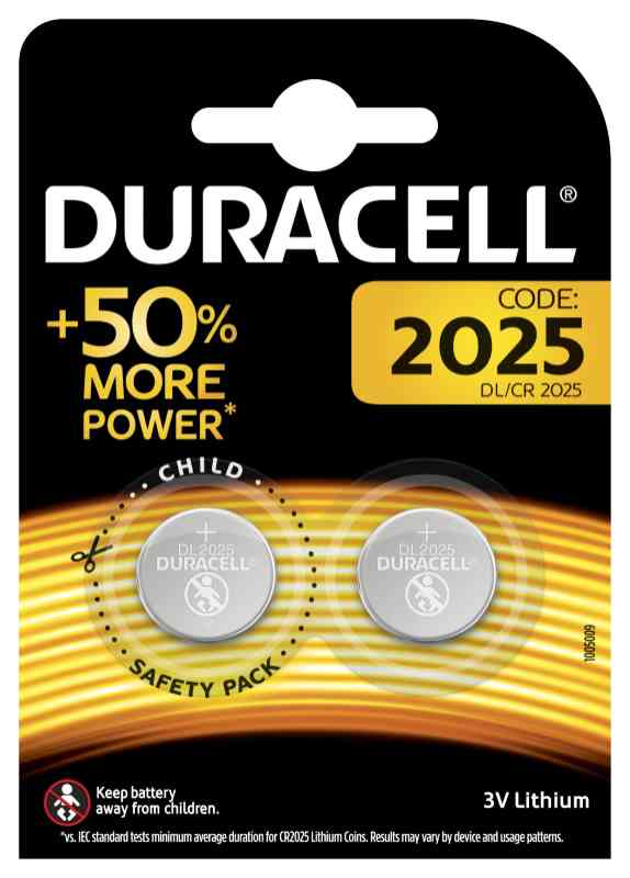 Batteria Duracell electronics CR2025 in blister da 2 pile
