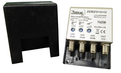 ZEB2-V+U+U - Amplificatore micro da palo 3 IN - 1 OUT, VHF - UHF - UHF