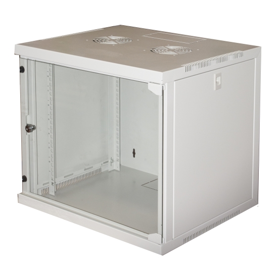 MK1909UG - ARMADIO RACK 19 9 UNITA' DA MURO PER RETI OLORE GRIGIO PORTA VETRO