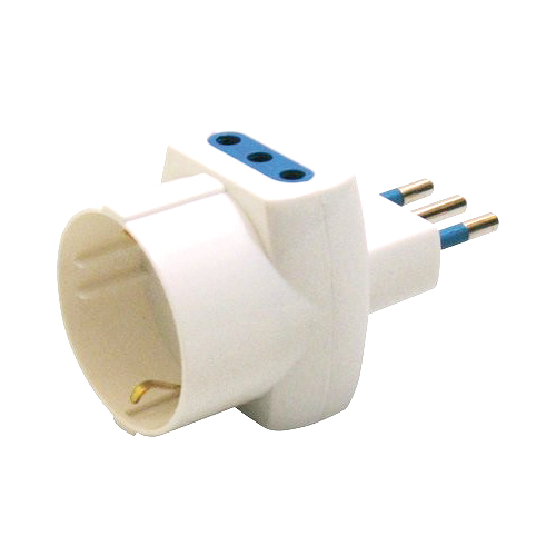Adattatore di rete triplo con 2 prese 10A e presa Schuko, Mod. SL1043