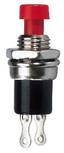 Pulsante miniatura unipolare con autoritorno n.a. off-on 1a-125v rosso