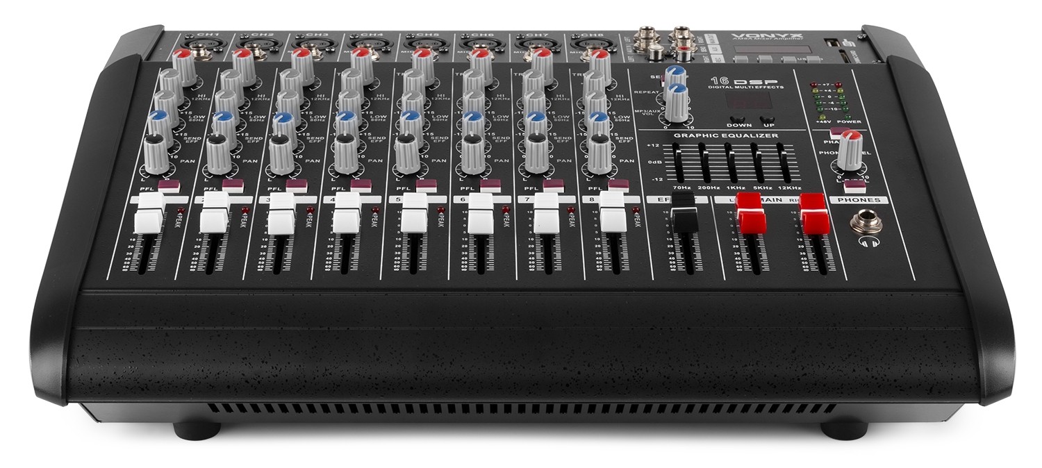Mixer Audio a 8 canali con amplificatore e DSP / BT / SD / USB / MP3