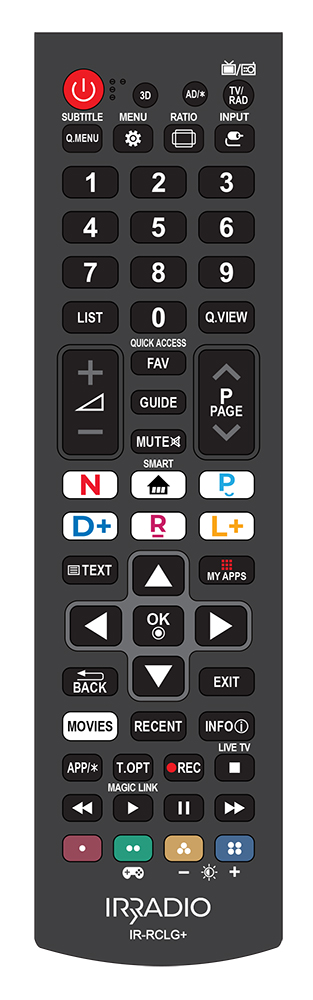 Telecomando dedicato compatibile con tutte le TV e SMART TV LCD/LED LG, Mod. IR-RCLG+