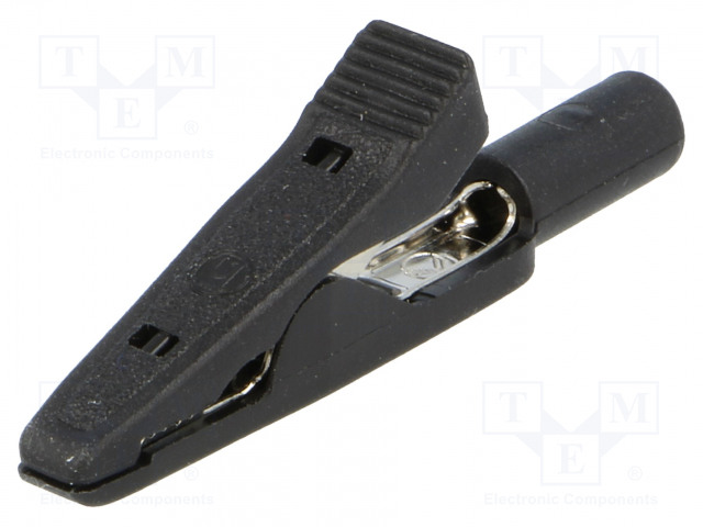 Pinza a coccodrillo nera isolata per spina banana con diametro 2mm